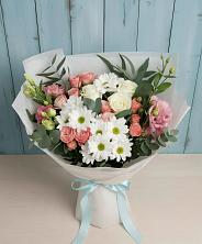 Букет цветов из:  Розы, Лизиантусы и Хризантемы в Тобольске