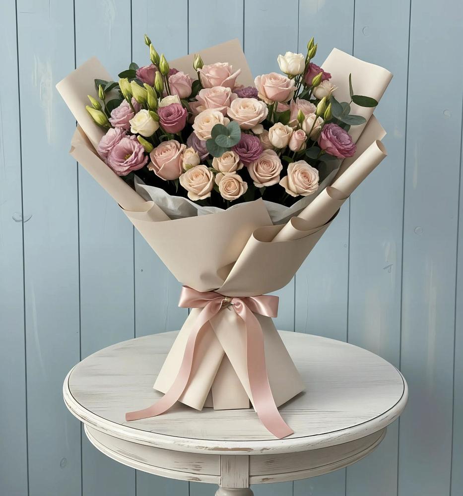 Букет цветов из: Розы и Лизиантусы в Тобольске