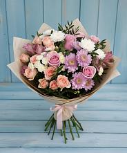 Букет цветов из:  Хризантемы, Розы и Альстромерии в Тобольске