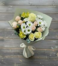 Букет цветов из:  Альстромерии, Розы и Хризантемы в Тобольске
